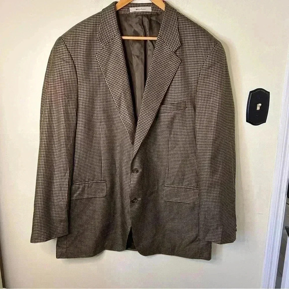 Vintage Chaps Ralph Lauren Houndstooth Silk Wool Blazer Size 48T - Picture 1 of 8